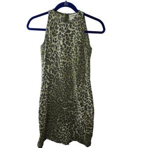 Emanuel Ungaro Paris Parellele Green Leopard Print Wool Blend Dress Size 4 Italy